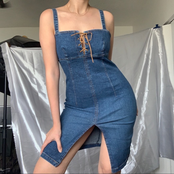 SOLD- 90s Denim Bodycon Dress - Picture 5 of 5